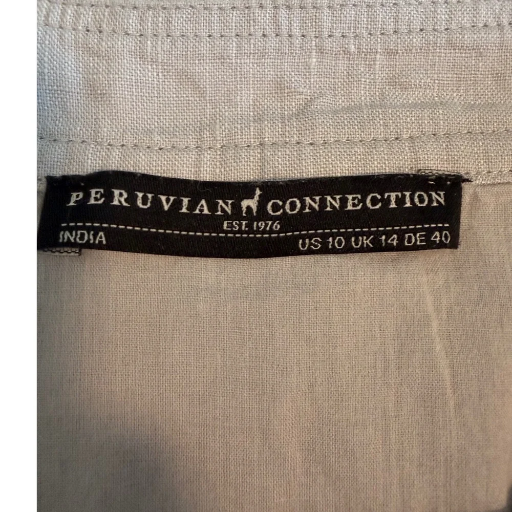 Peruvian Connection 100% Linen A Line Midi‎ Skirt Light Gray Size 10
